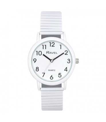 Ravel Unisex Large Size Coloured Expander Bracelet Watch Pastel White