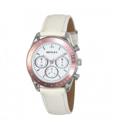 Henley Ladies Round sporty white dial Leather Strap Watch Pink H06183.5