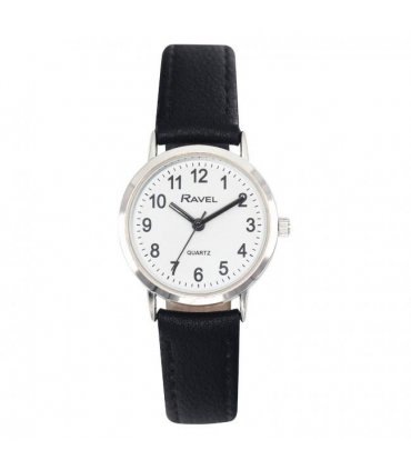 Ravel Ladies Basic White/Silver Dial Black Leather Strap Watch R0129.20.2