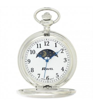 Ravel Polished Sun-Moon Silver Pocket Watch  R1001.14