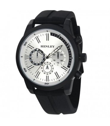 Henley Mens classy sporty Multi eye dials Large Silicone Watch Black/Silver H02227.1