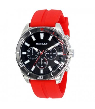Henley Mens Polished Multi eye 44mm Dials Soft Silicone Watch Red H02228.10