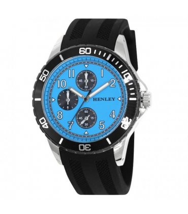 Henley Mens Multi Eye Polished Silver Sports Blue Dial Black Silicone Watch H02229.6