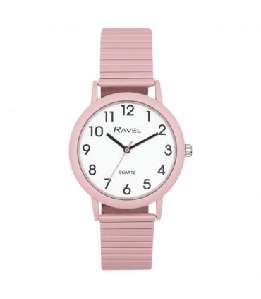 Ravel Unisex Large Size Coloured Expander Bracelet Watch Pastel Pink