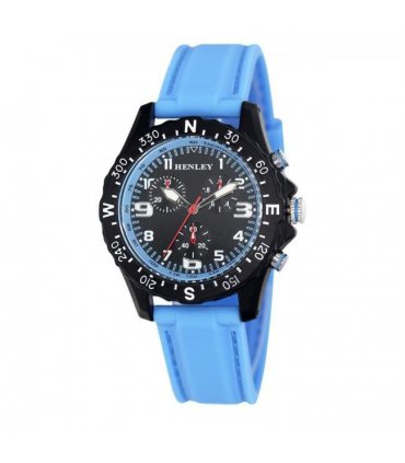 Henley Ladies Round Matt black sports dial Blue Silicone Strap Watch H06182.6