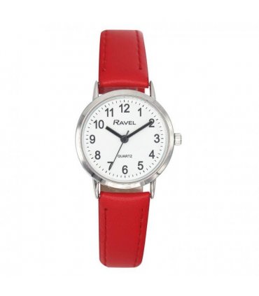 Ravel Ladies Basic White Dial Red Leather Strap Watch R0129.27.2