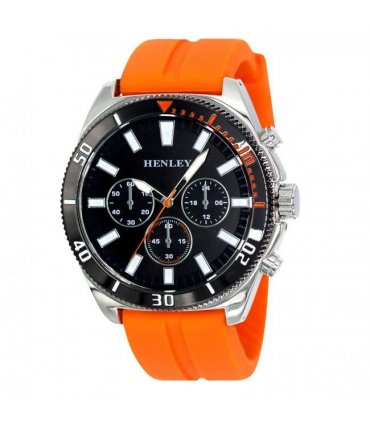 Henley Mens Polished Multi eye 44mm Dials Soft Silicone Watch Orange H02228.8