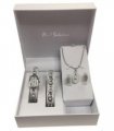 Paul Salatini Ladies Fashion Bling White Dial Silver Bracelet Watch Bracelet, Necklace & Earrings Gift Sets