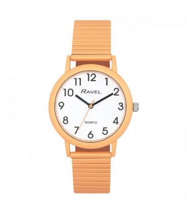 Ravel Unisex Large Size Coloured Expander Bracelet Watch Pastel Persimmon