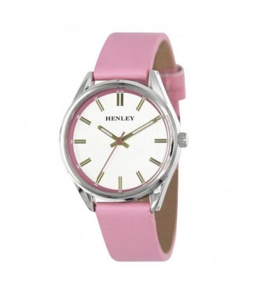 Henley Ladies Colourful Round silver tone case Pink Faux Leather Strap Watch H06185.5
