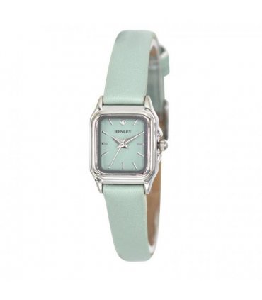 Henley Ladies Petite Rectangular Dial Leather Strap Watch Sage Green H06181.11