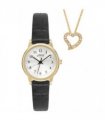 Limit Ladies Limit Black Faux Leather Strap Watch and Gold Pendant