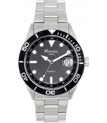Ravel Mens Fashion Sports 42mm Round 5ATM Dated Dial Uni-Directional Bezel Silver Plated Bracelet Watch RPD-MB