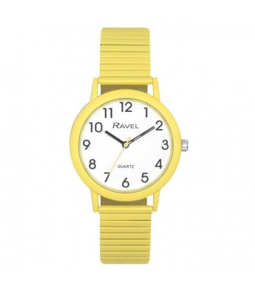 Ravel Unisex Large Size Coloured Expander Bracelet Watch Pastel Yellow