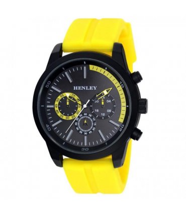 Henley Mens classy sporty Multi eye dials Large Silicone Watch Black/Yellow H02227.9