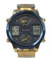 Ousuo Mens Fashion Ana Digital Big Dated Blue Dial Gold Plated Bracelet Watch NY London