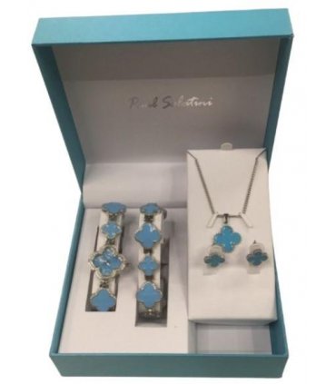 Paul Salatini Ladies Fashion Bling Blue Dial Silver Bracelet Watch Gift Sets