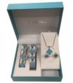 Paul Salatini Ladies Fashion Bling Blue Dial Silver Bracelet Watch Gift Sets
