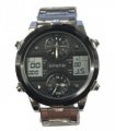 Ousuo Mens Fashion Ana Digital Big Dated Black Dial Silver Plated Bracelet Watch NY London