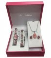Paul Salatini Ladies Fashion Bling Pink Dial Silver Bracelet Watch Bracelet, Necklace & Earrings Gift Sets