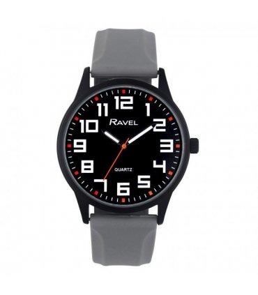 Ravel Mens Sports Black Dial Grey Silicone Strap Watch