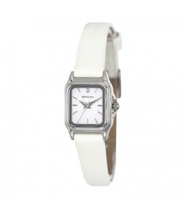 Henley Ladies Petite Rectangular Dial Leather Strap Watch White H06181.4