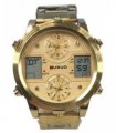 Ousuo Mens Fashion Ana Digital Big Dated Gold Dial Gold Plated Bracelet Watch NY London