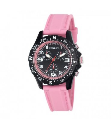 Henley Ladies Round Matt black sports dial Pink Silicone Strap Watch H06182.5