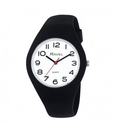 Ravel Unisex Large Comfort Fit White Dial Black Silicone Watch R1804.34