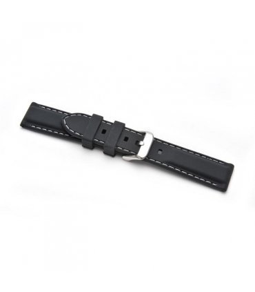 Black Silicone with White Stitch Watch Strap 8201/22
