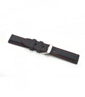 Black Silicone Red Stitch Watch Strap 8202/20