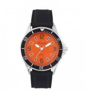 Ravel Mens Sports Orange Dial Black Silicone Strap Watch
