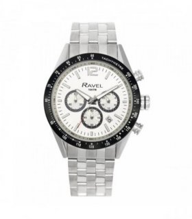 Ravel Mens Fashion 100m Water Resistant Chronograph Dated Dial Silver Plated Bracelet Watch RPR-MB