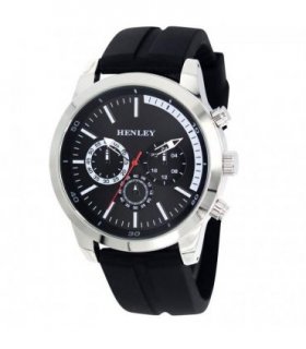 Henley Mens classy sporty Multi eye dials Large Silicone Watch Black/Black H02227.3