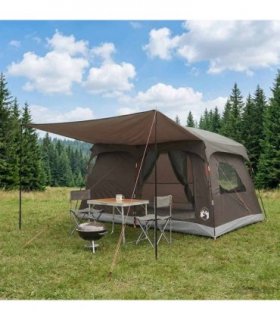 vidaXL Family Tent with Roof Brown Grey 320 x 210 x 180 cm Polyester
