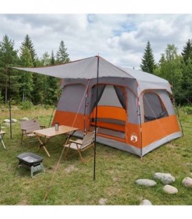 vidaXL Family Tent Grey and Orange 320 x 210 x 180 cm Polyester
