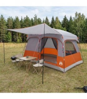vidaXL Family Tent Grey and Orange 380 x 260 x 190 cm Polyester