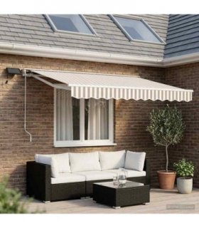 vidaXL Manual Awning Frame with LEDs Light Grey and White 3.5 x 2.5 m
