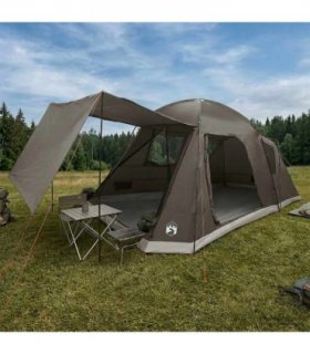 vidaXL Cabin Tent with Roof Brown grey 8-Person Polyester and Steel