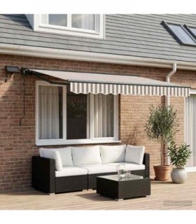 vidaXL Manual Awning Frame with LEDs Light Grey and White 3 x 2.5 m
