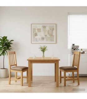 vidaXL Dining Chair VENLO 2 pcs Solid Oak Wood Natural and Grey
