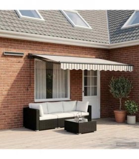 vidaXL Electric Retractable Awning Light Grey and White 4 x 3.5 m