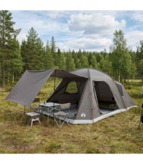vidaXL Cabin Tent with Roof Brown grey 12-Person Polyester and Steel