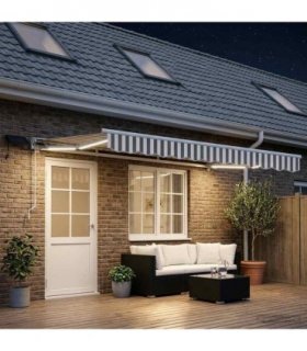 vidaXL Manual Awning Frame with LEDs Light Grey and White 4.5 x 3 m