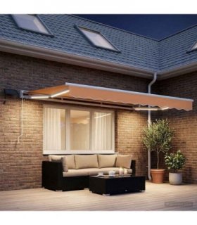 vidaXL Manual Awning Frame with LEDs Sand 3.5 x 2 m