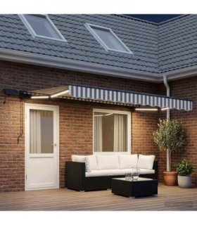vidaXL Manual Awning Frame with LEDs Light Grey and White 5 x 3.5 m