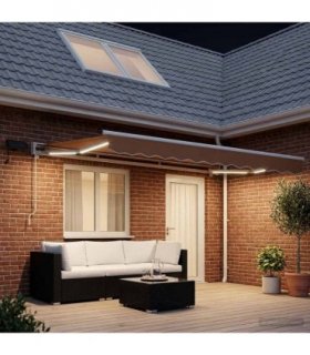 vidaXL Manual Awning Frame with LEDs Sand 4.5 x 3.5 m