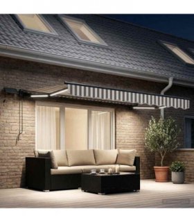 vidaXL Manual Awning Frame with LEDs Light Grey and White 3.5 x 2.5 m