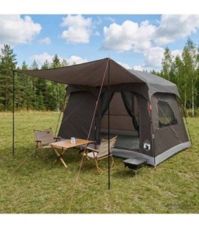 vidaXL Family Tent with Roof Brown Grey 380 x 260 x 190 cm Polyester
