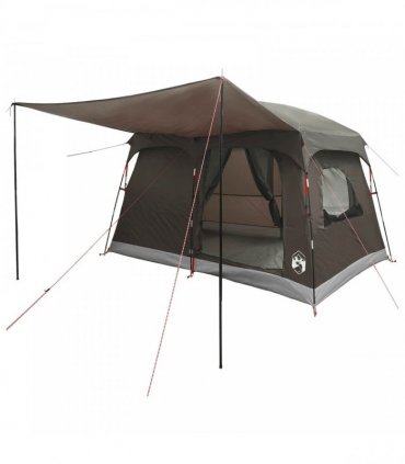 vidaXL Family Tent with Roof Brown Grey 380 x 260 x 190 cm Polyester